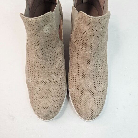 Paolo Linea Wedge Sneaker Sz 10.5 Tan Suede Perferated Casual Platform Shoe Boot - Picture 3 of 12